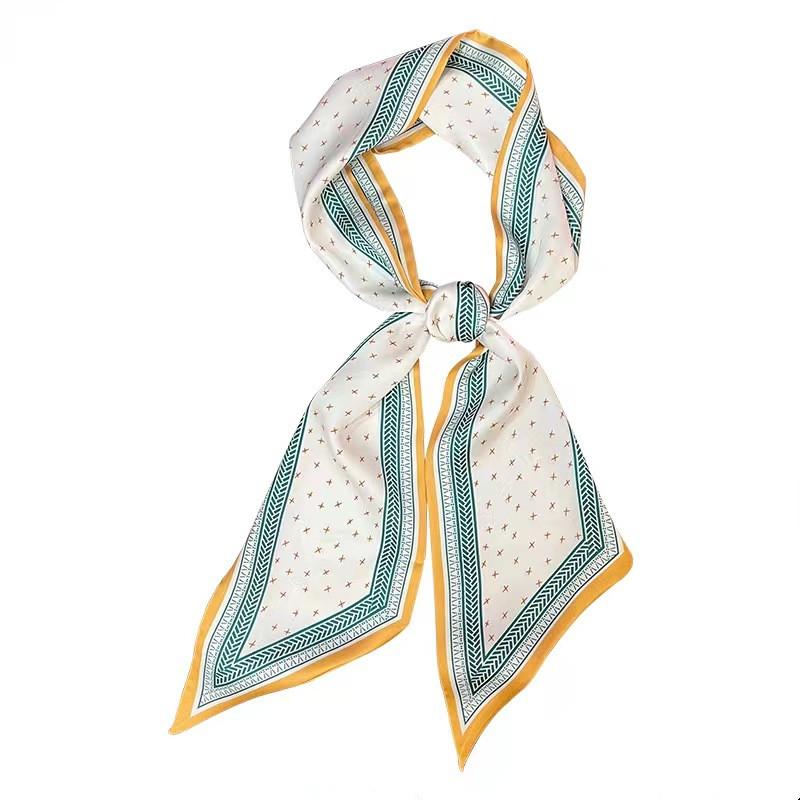 Luxury Design Silk Skinny Headwear Scarf Women Print Spring Neck Tie Hair Hand Bag Ribbon Wrist Belt Foulard Headband Lady