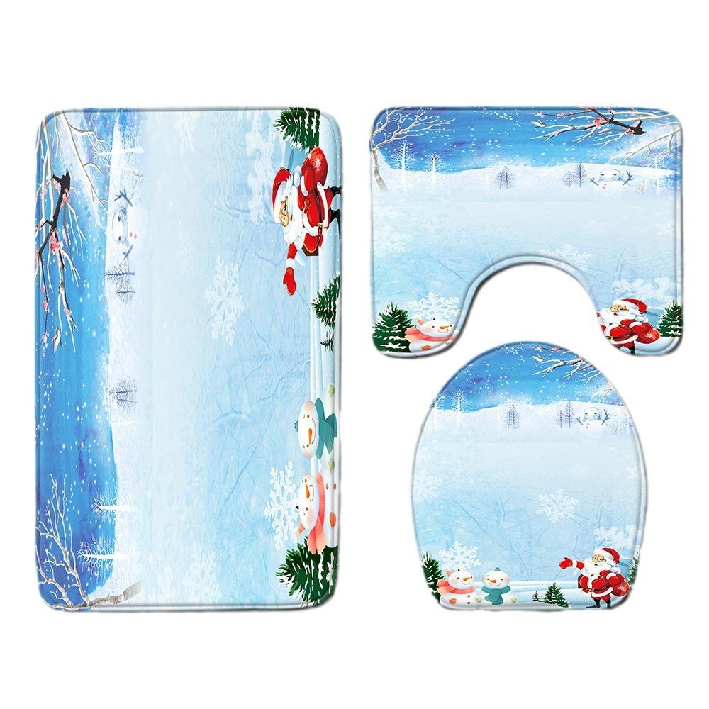 Christmas Bathroom Floor Mat Toilet Three-Piece Set