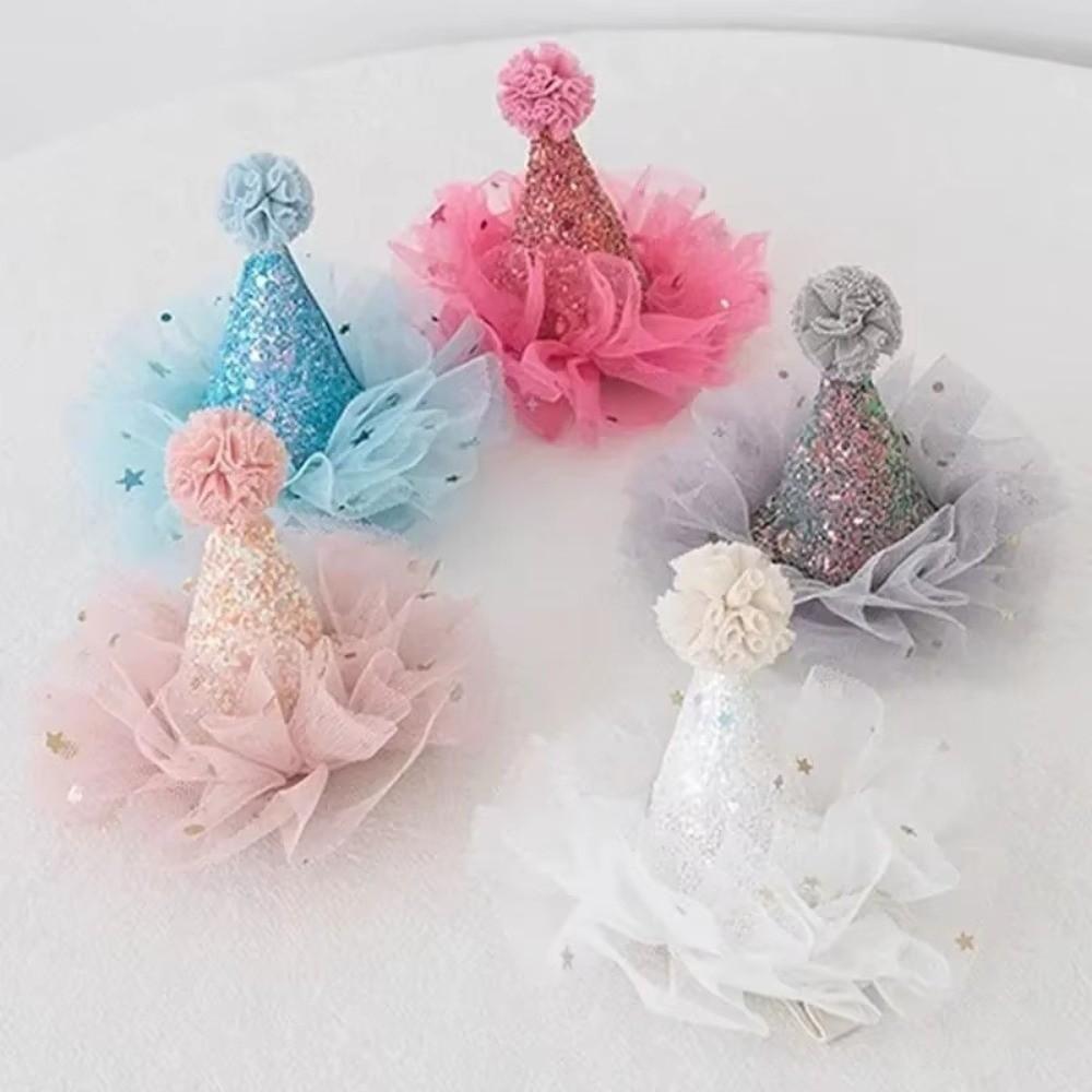Glitter Birthday Hat Colorful Hair Accessories Lace Headband Hairclip Sparkling Sequin Shining Star Headwear