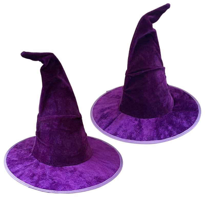 

Elegant Witch Hat Soft And Nonwoven Fabric Folded Design Wizard Hat For Halloween Costumes Parties Hats 2pcs фіолетовий