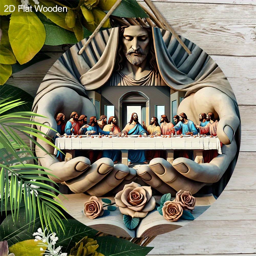 Klassisches Holzschild zum Thema Das letzte Abendmahl - Dekorative Plakette - Vielseitiges künstlerisches Schild für Wohnzimmer, Zuhause