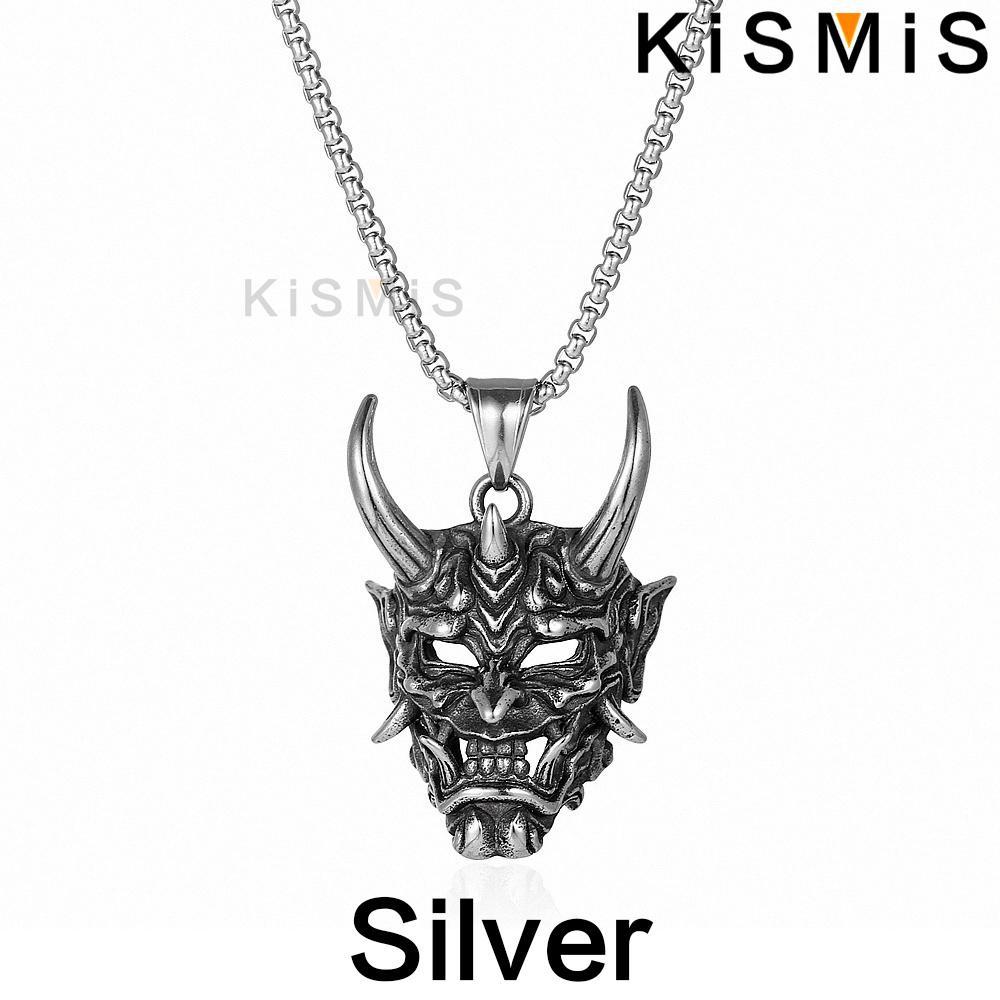 KISMIS 1PC Men s Evil Demon Horn Skull Pendant Necklace Vintage Gothic Punk Stainless Steel Jewelry