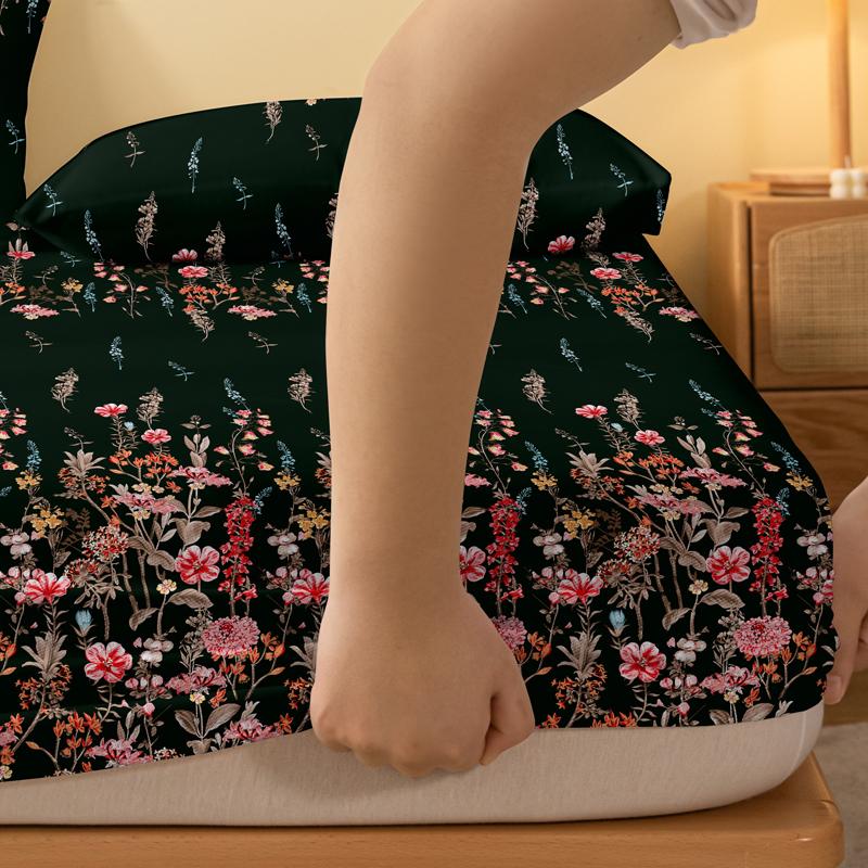 1 Proste Nowoczesne Prześcieradło z Gumką z Nadrukiem Roślin i Kwiatów, Drukowana Narzuta na Łóżko do Sypialni, Pościel (Z wyłączeniem poszewek na poduszki)