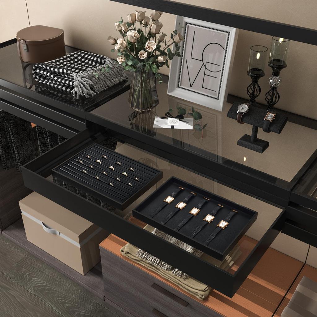 Papten Jewelry PU No for for Home Commercial P17301 Tray, Leather, Large, Dividers, Rings, Watches, Necklaces, Display, Storage, Simple, High-End,