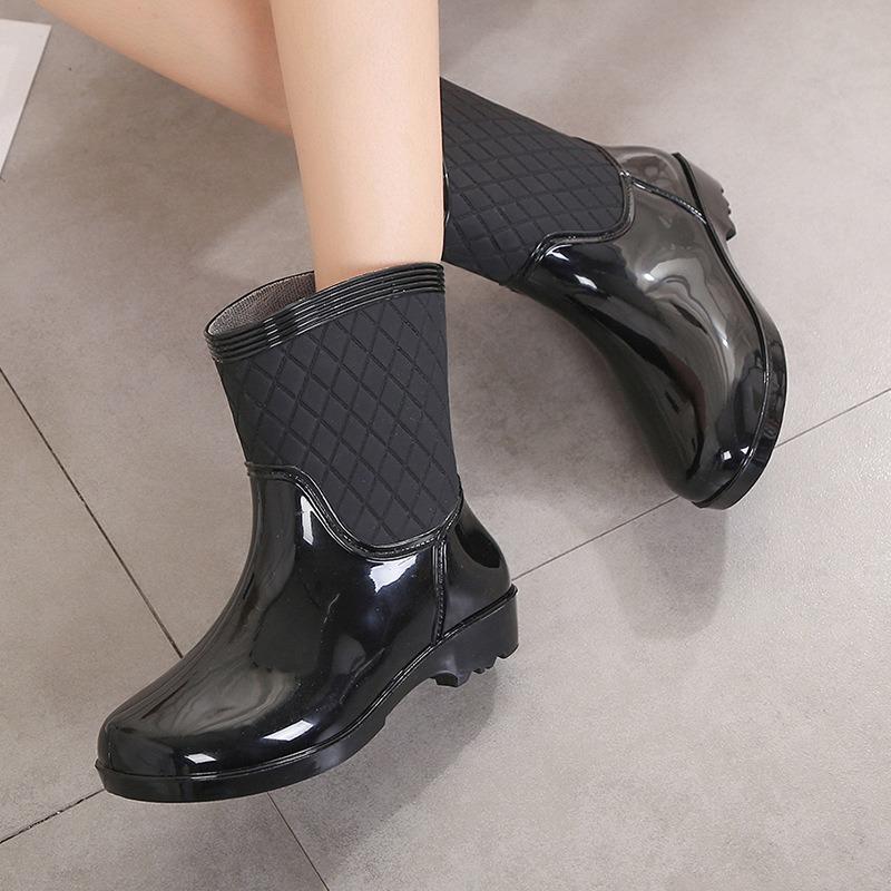 Short Waterproof Shoes Fleece Cotton Rain Shoes Rain Boots Women's Household Laundry Work Rubber Shoes Fashion Warm Winter Non-slip Shoes