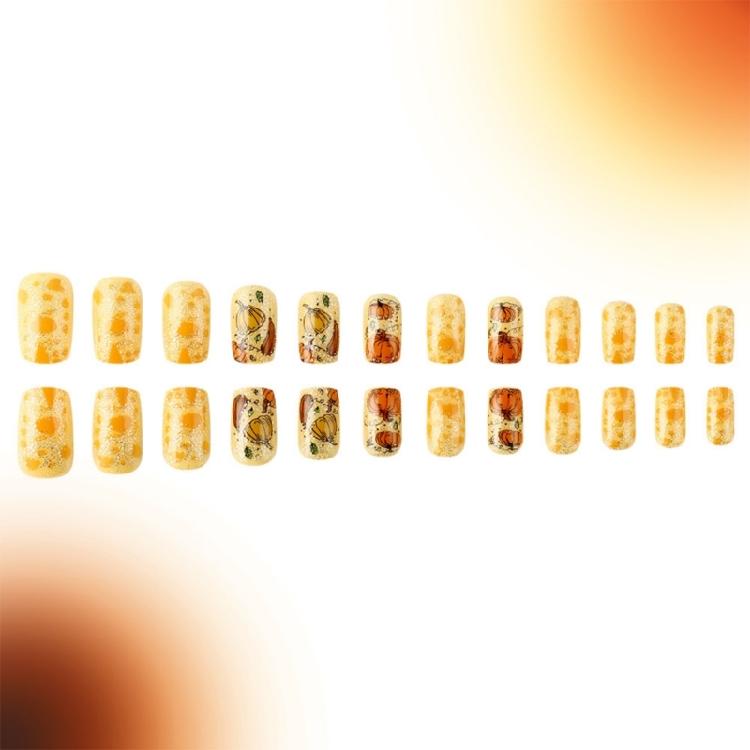 24 Pcs Pumpkins False Nails Short Square Full Cover Stick on Nails Thanksgiving Nails Press On Nails Manicures Supplies