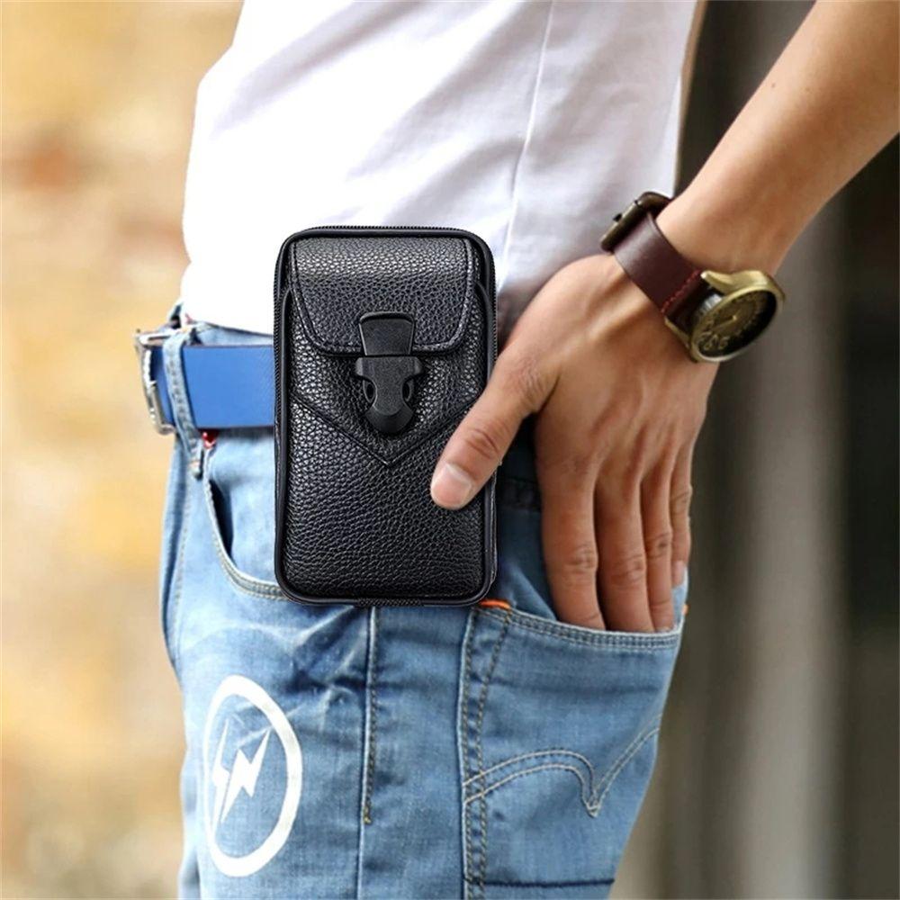 Bag Black Business Style Men Phone Wallet Case Phone Waist Bag Mobile Phone Bag Belt Leather Pouch