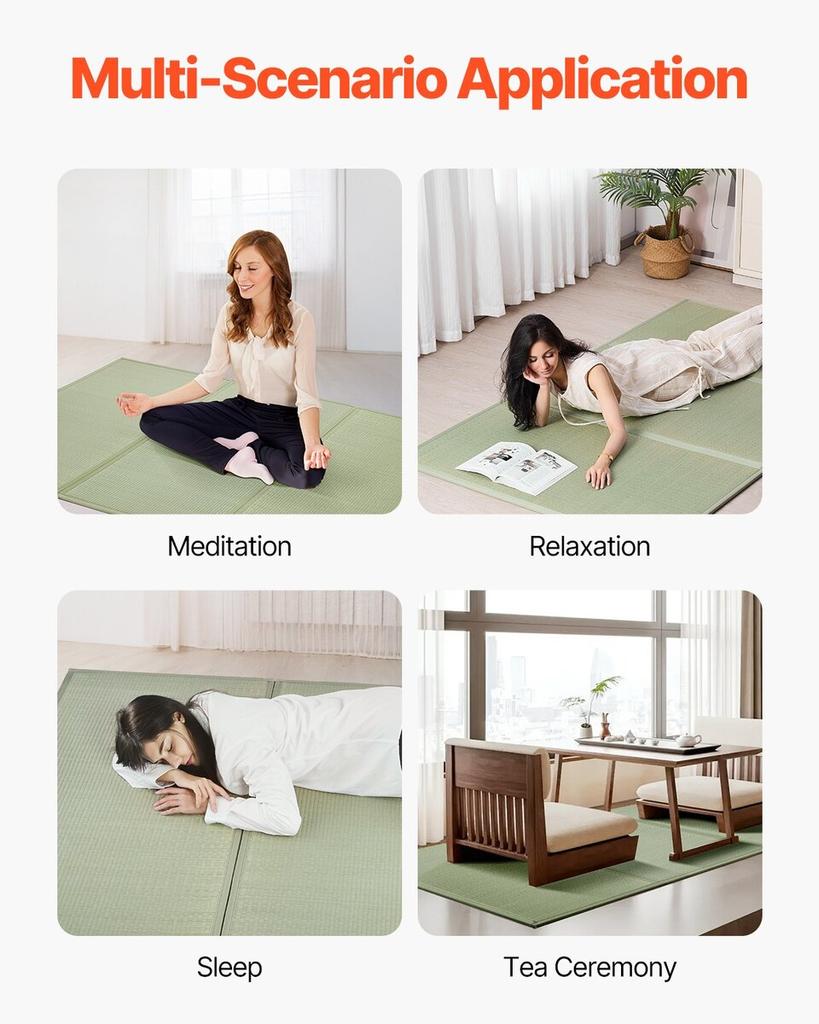 Japanese Tatami Mat Queen Foldable & Non-Slip Rush Grass Tatami Mattress