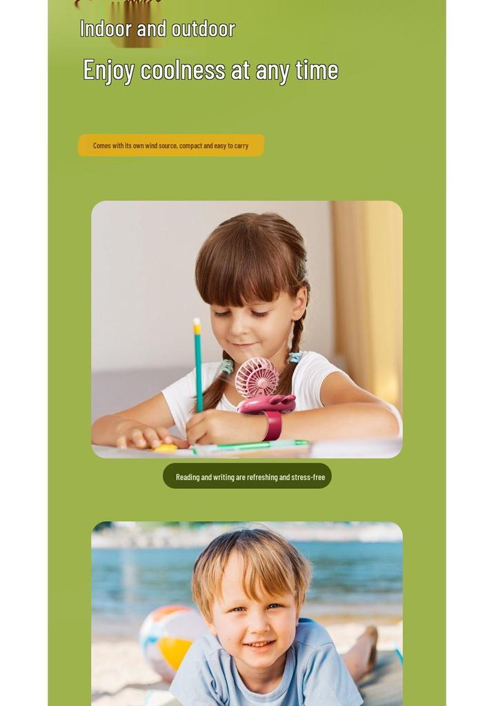 Cartoon Cute USB Rechargeable Portable Mini Handheld Fan Watch for Students and Children