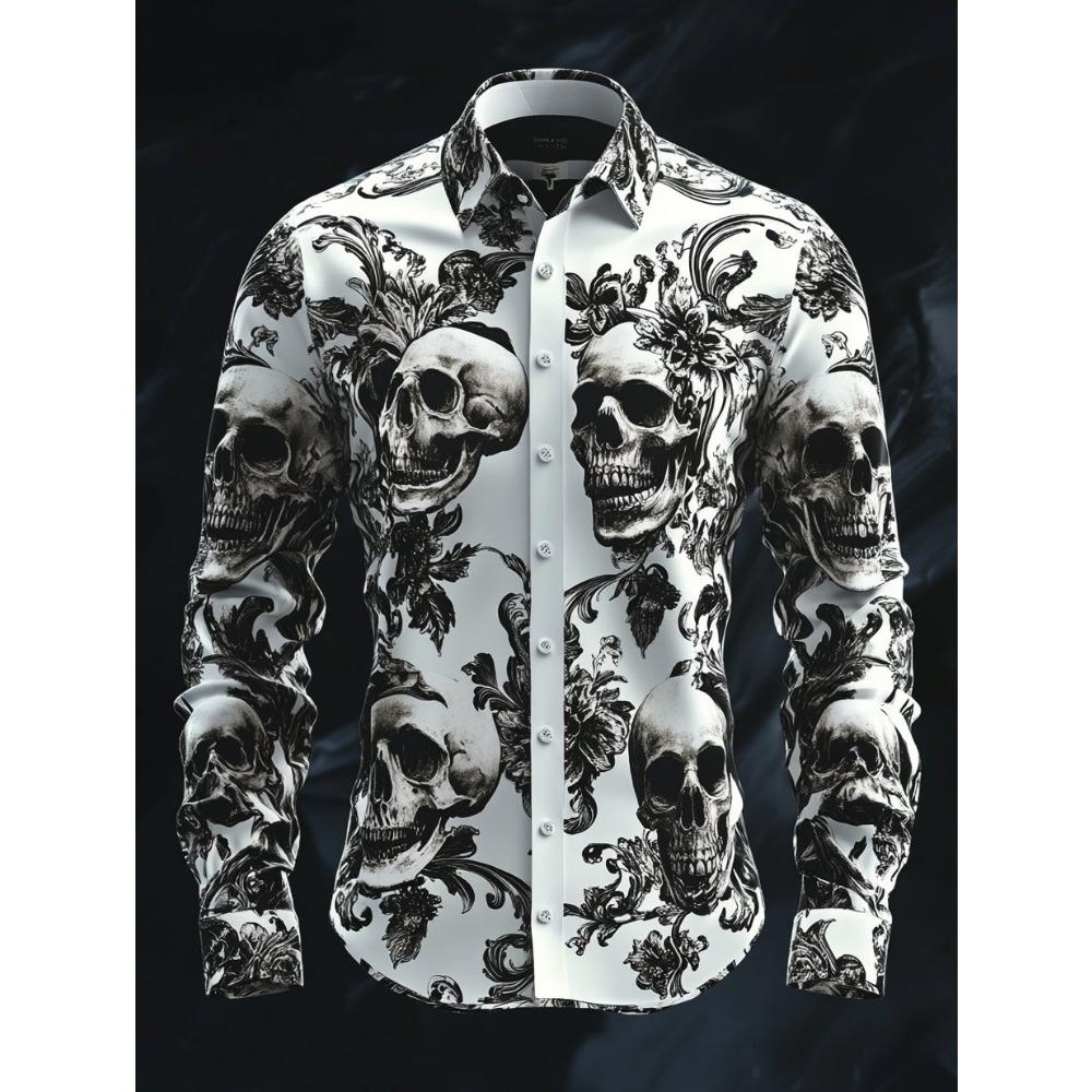 Mens Long Sleeve Button Up Hallloween Shirt Flower Skull 3d Print Hawaiian Shirt Men Women Fashion New Design Blouse Fit Camisas