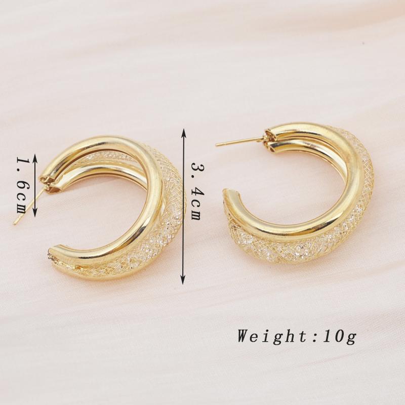 

Vintage Womens Statement Earrings Trendy Golden Color Metal Mesh C Shape Circle Dangle Drop Earrings for Party Zircon Gift
