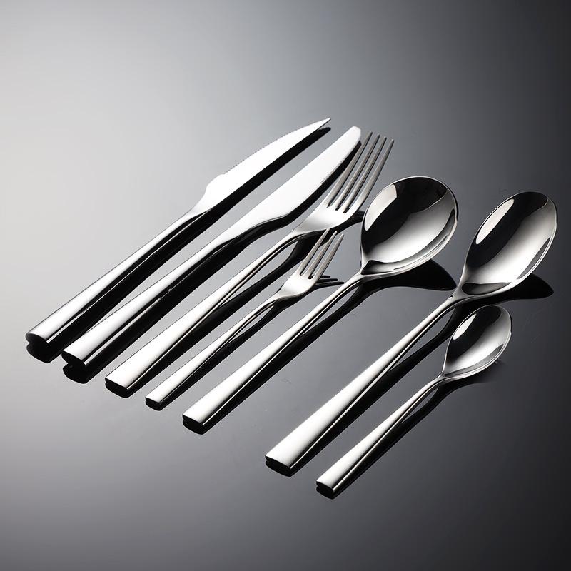 Western Cutlery Set: Edge-Wrapped Steak Knife, Fork & Spoon - Thickened 304 Stainless Steel for Hotel Use.