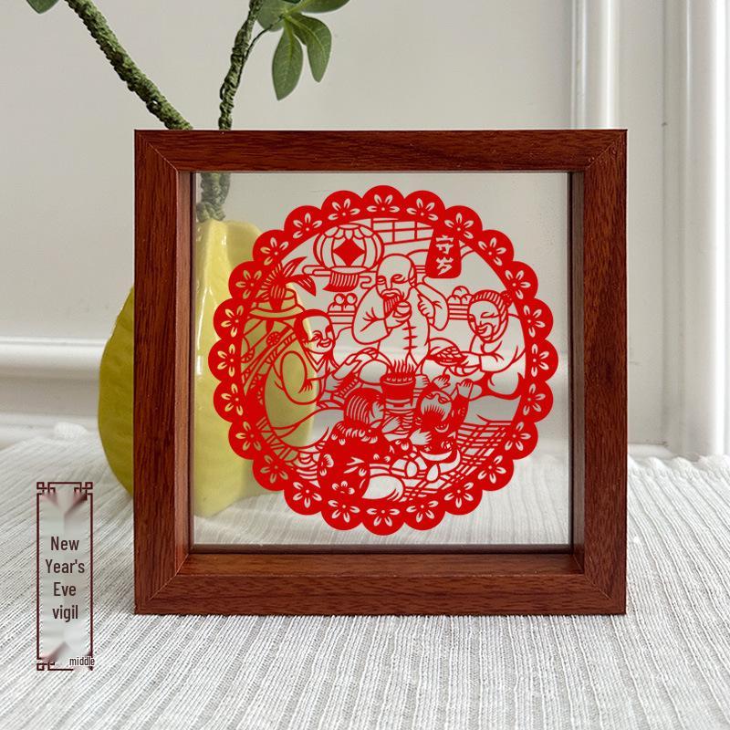 Xianci Double-Sided Transparent Frame: A4 Paper-Cut Calligraphy Fu Character Display Stand