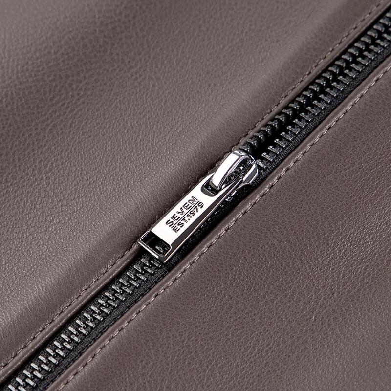 Septwolves Men's Sheepskin Stand Collar Leather Jacket