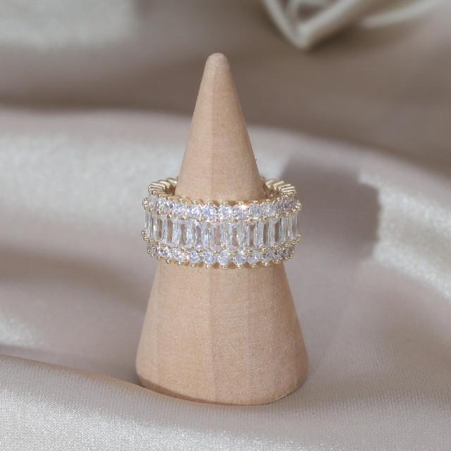 

14K позолоченные роскошные геометрические кольца с цирконием, корейские новые модные ювелирные изделия, элегантные женские вечерние регулируемые аксессуары Resizable белый