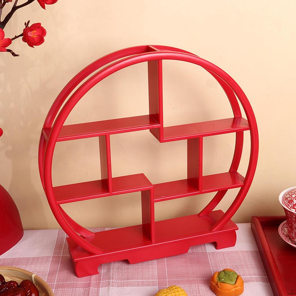 Wooden Dessert Display Shelf Cabinets Rack Chinese Style Round Figure Storage for Desktop