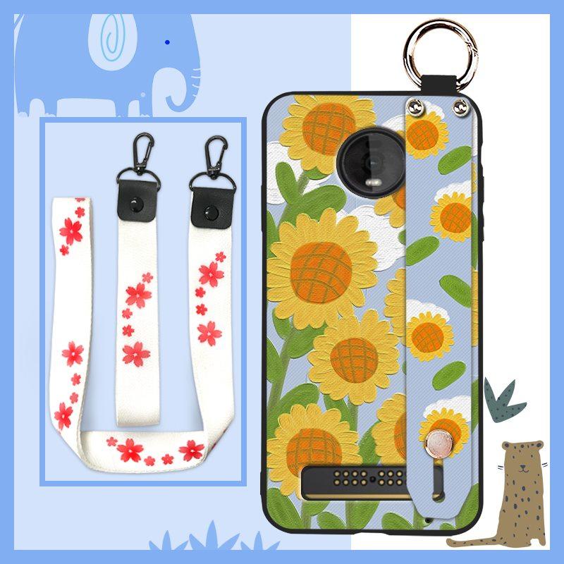 Ring Wristband Phone Case For MOTO Z4 Play Oil Painting Fashion Design Kickstand Anti-knock Back Cover Anti-dust Lanyard