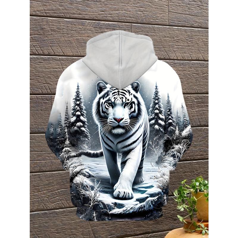 Hot Selling New Men's Autumn Tiger Print Soft, Comfortable, Breathable Hooded Sweatshirt Outdoor Urban Fashion Clothing