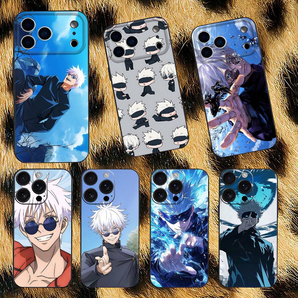 Anime Gojo S-Satoru Handyhülle Für iPhone 17,16,15,14,13,12,Pro,Max,Plus,E,SE4,Air,Mini Schwarze Weiche Box