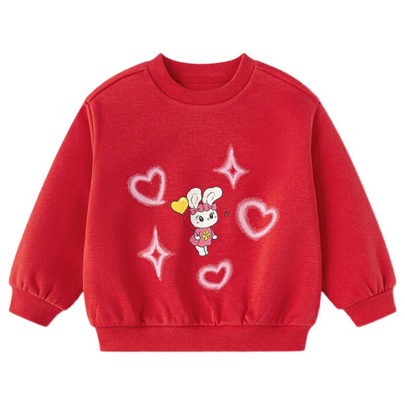 Balabala Kids 2025 Spring Cartoon Print Red Sweatshirt 100