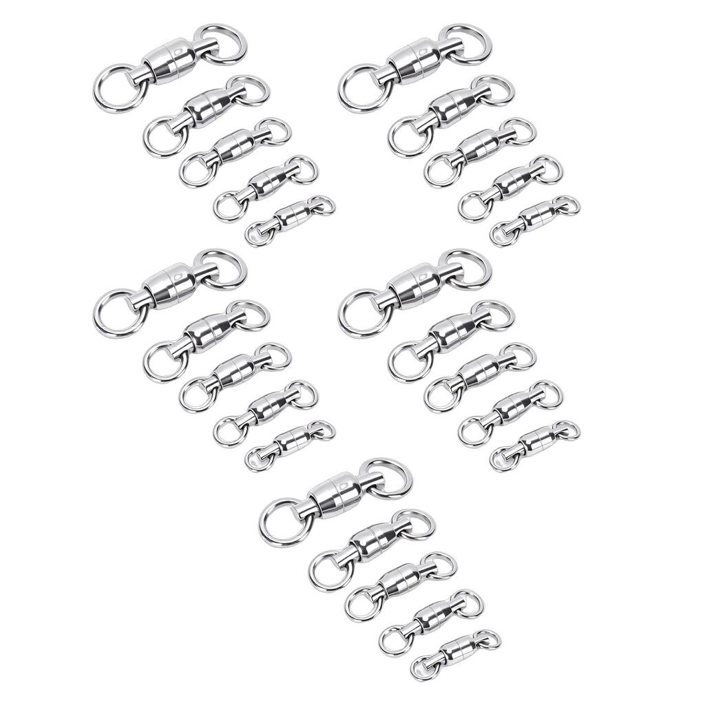 25Pcs Ball Bearing Fishing Swivels 360 Degree Rotation Stainless Steel Rings for Saltwater Use 5 Sizes