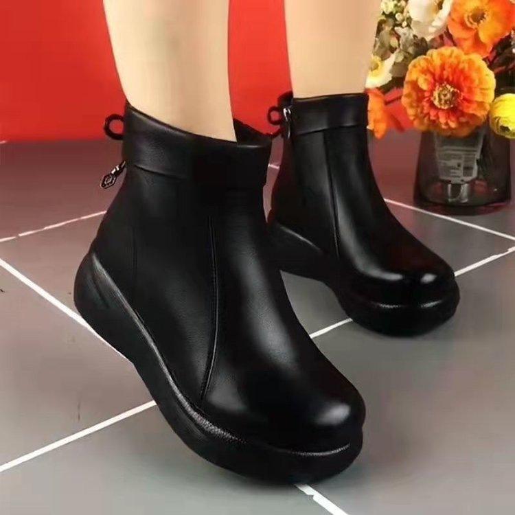 Stiefel mit dicker Sohle, runder Spitze, kurze Stiefel, Herbst und Winter, neue Samt-Warm-Baumwollstiefel, verdickte Martin-Stiefel