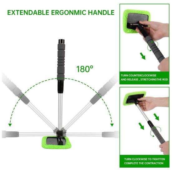 Extendable Car Windshield Cleaner Microfiber Pads Microfiber Cleaning Brush Rotating Head with 4 Windshield Cleaning Kit