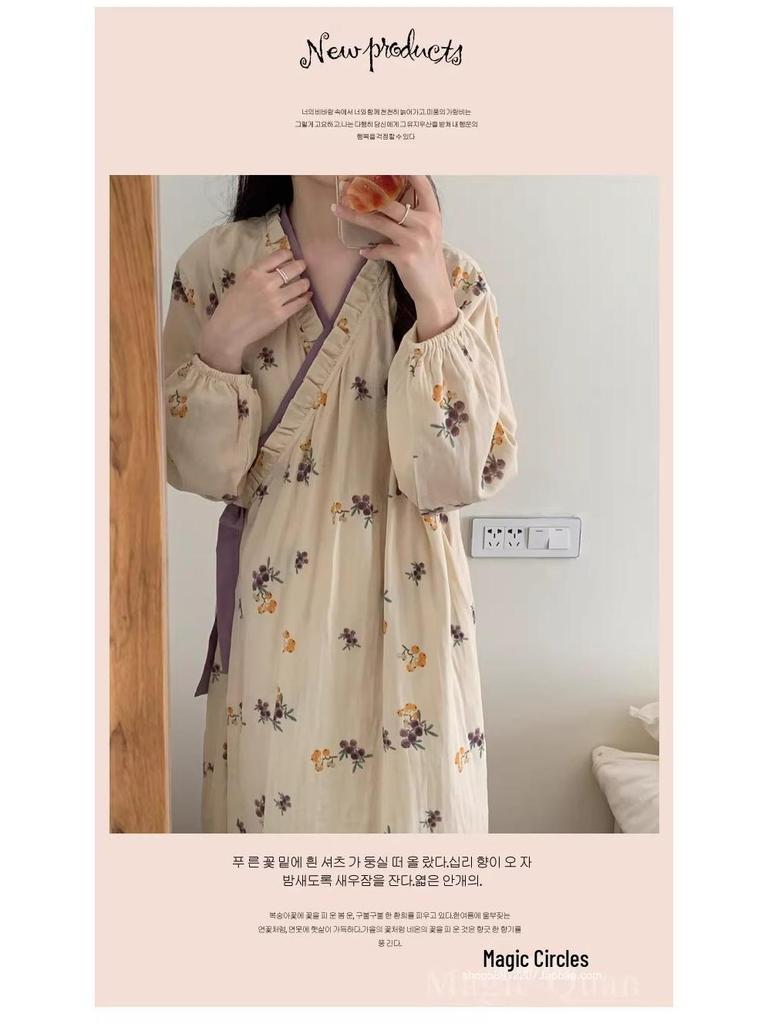 Women's Cloud Cotton Belted Pajama Dress - Cardigan Style, Stretchy, Breathable, One Size Fits All, Perfect for Casual Home Wear