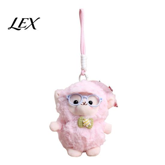 Soft Curly Plush Charm Sheep Doll Pendant for Bags And Keys, Stuffed Animal Keychain Kawaii Accessory with Bow Glasses Accessories, Cute Hanging