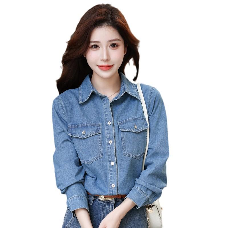 Women's 2024 High-End Retro Layered Blue Denim Shirt