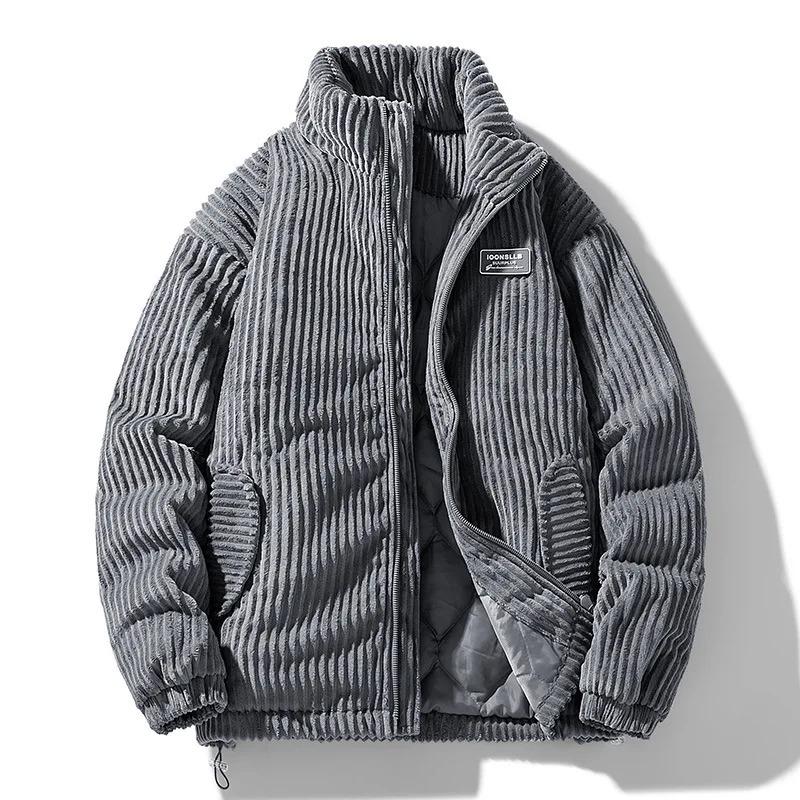 Winter Fashion Casual Parkas Men Stand Collar Solid Color Outerwear Corduroy Thicken Warm Jacket Padded Jacket