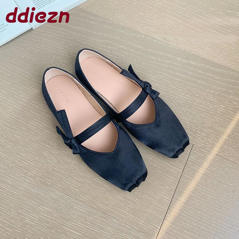 Fashion Fashion Silk Women Mary Janes Flats Shoes Soft Female Shallow Footwear Butterfly-Knot Ladies Flats Slip On Shoes new