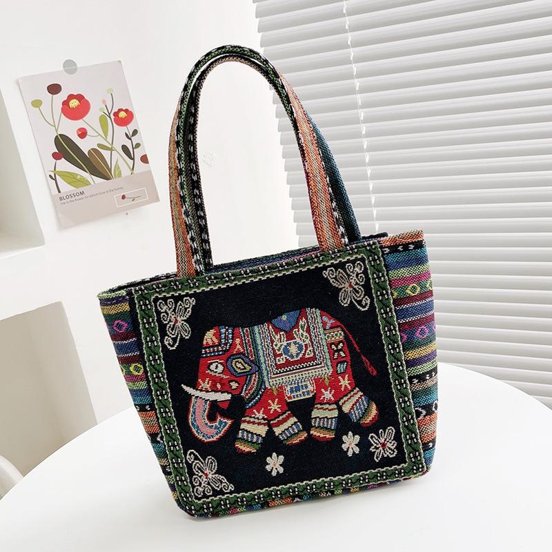 Canvas embroidery butterfly handbag bag middle-aged and elderly mother handbag women's ethnic style elephant women's bag