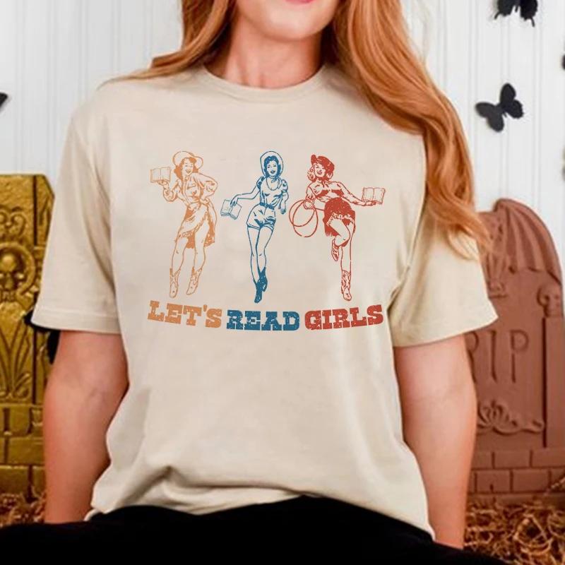Vintage Western Book Lover Graphic Tees Women Cute Funny Bookish T Shirt Cowgirl Hippie Retro Country Bookworm TShirts Gifts