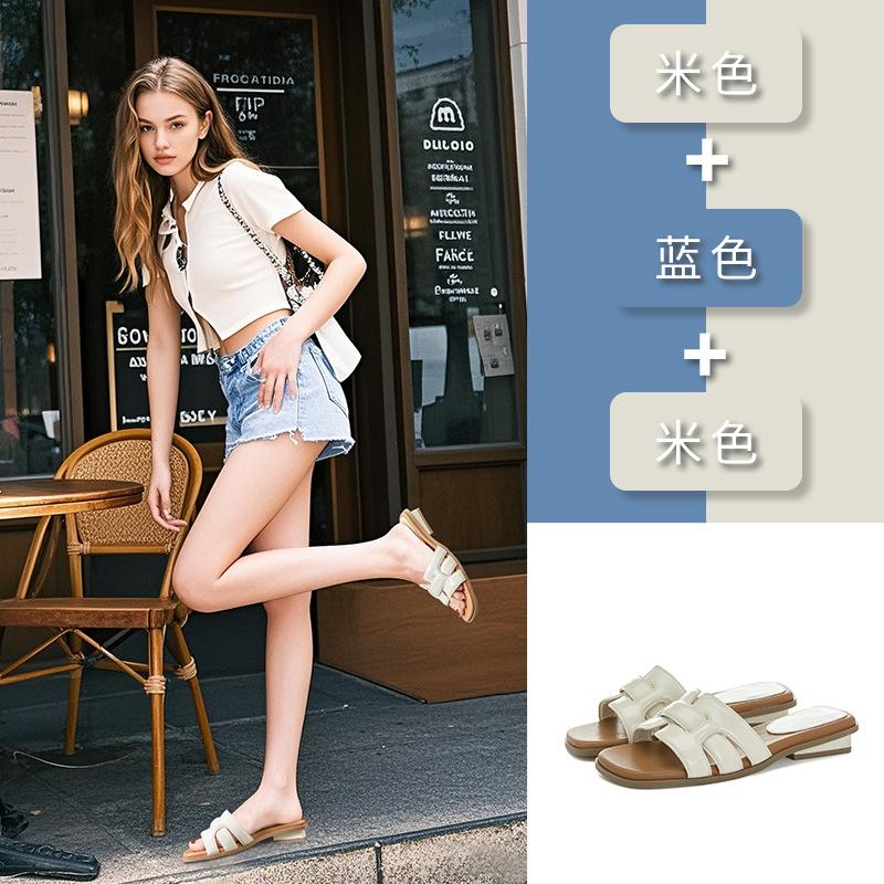 Woven Half Slippers Women's 2025 Summer New French Temperament Outer Wear Sandals Thick Heel Versatile Casual Beach Women's Shoes