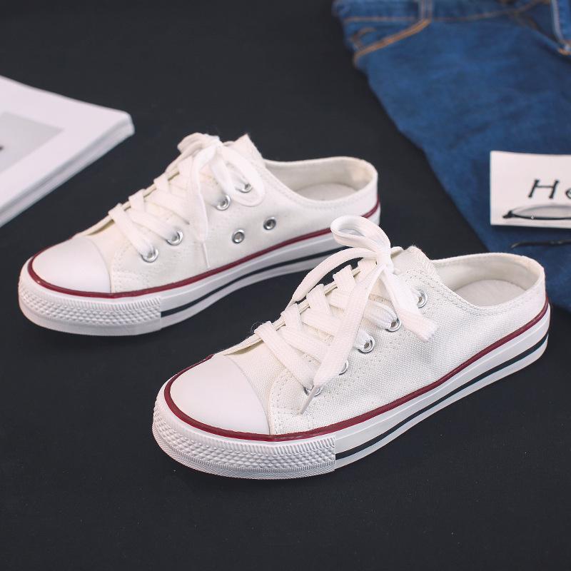 Summer casual low-top shallow-mouth canvas shoes half-tray women's cloth shoes lazy shoes student cloth shoes