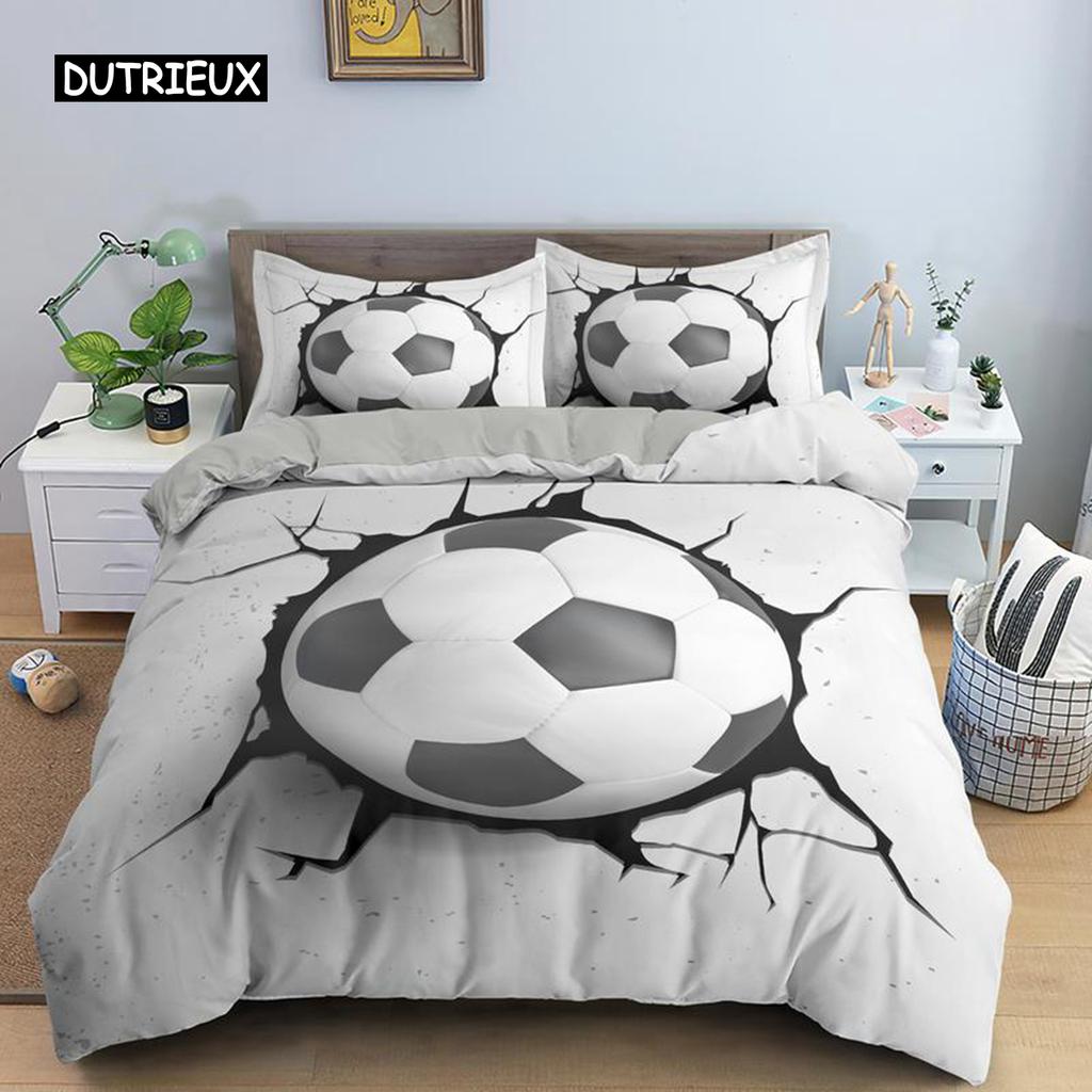 3D Boys Teens Football Comforter Cover Set Queen Size Soccer Ball Duvet Cover Polyester Bedding Set 2/3pcs Soft Twin Quilt Cover