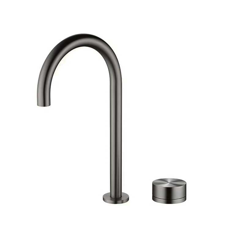 Robinet pentru lavoar de baie separat, cu două găuri, cu o singură manetă, pentru apă caldă și rece, din alamă nichelată/gri, pentru casă