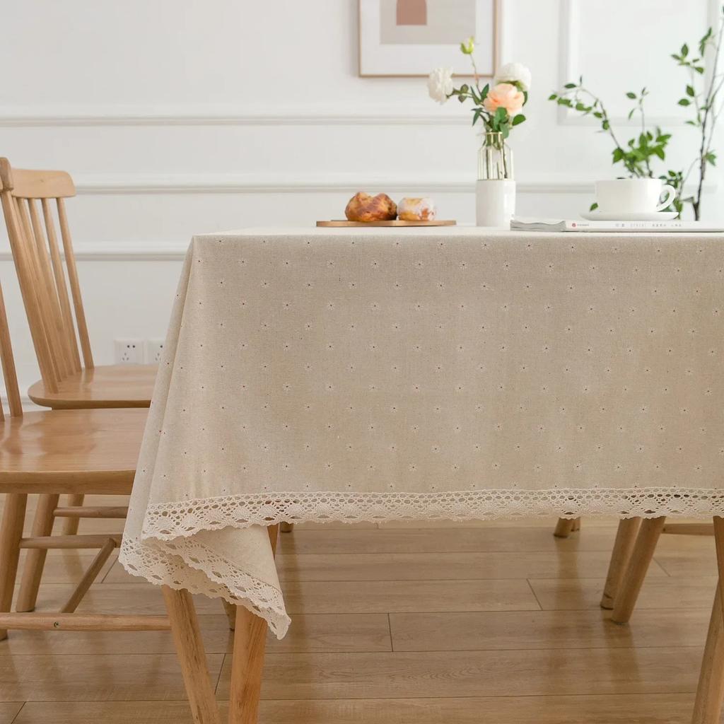 Cotton And Linen Printed Small Fresh Tablecloth Cover Cloth Fringe Lace Non-Slip Pattern Rectangular Home Decoration Outdoor