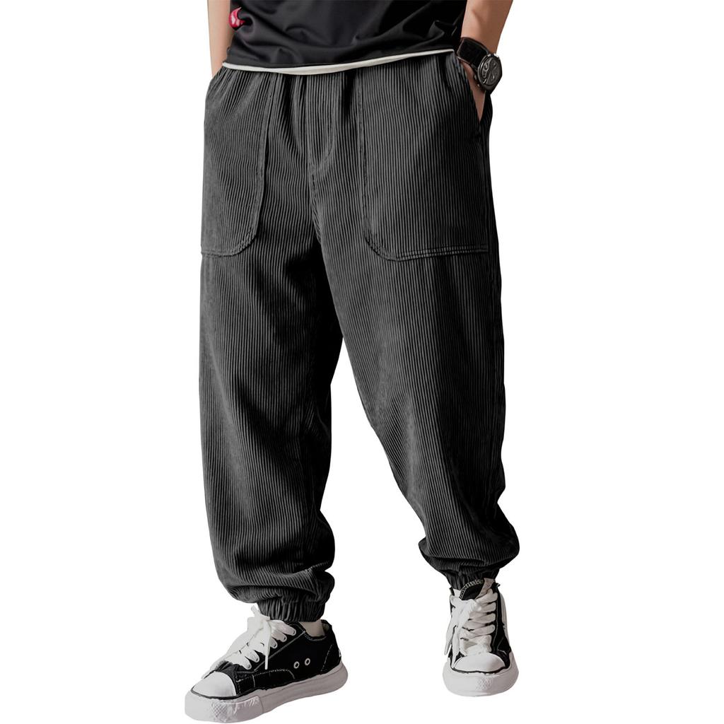 Męskie spodnie sztruksowe z mankietami, luźny krój