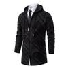 Autumn Winter Men's Fleece Mid Length Hooded Knit Cardigan Casual Knitwear Coat Thickened Warm Sweatercoat Men
