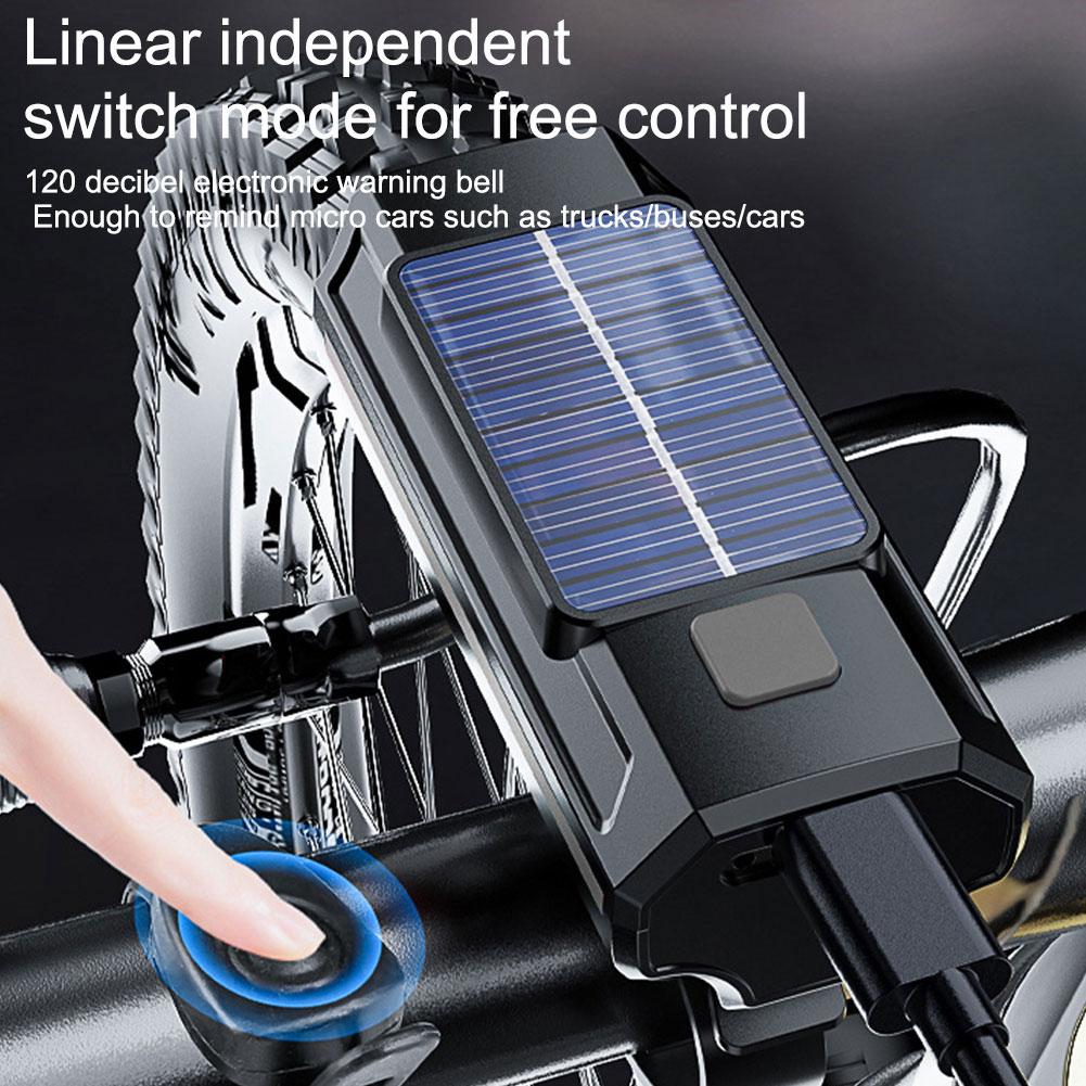 Solar Bicycle Light 1200mAh USB Rechargeable Power Display MTB Mountain Road Bike Front Lamp with Horn Flashlight Bicycle Light