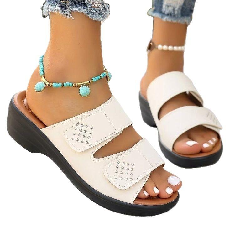 Large size thick bottom fashion sandals slippers one word solid color simple one word women's slippers