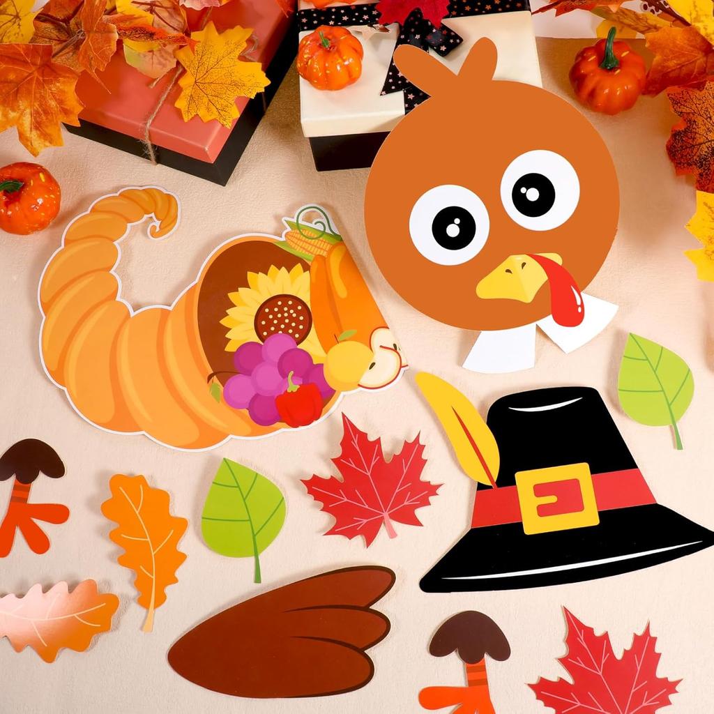 Konsait 49Pcs Turkey Bulletin Board Decorations, Happy Thanksgiving Cutouts for Bulletin Board, Thanksgiving Decoration for School Home Office