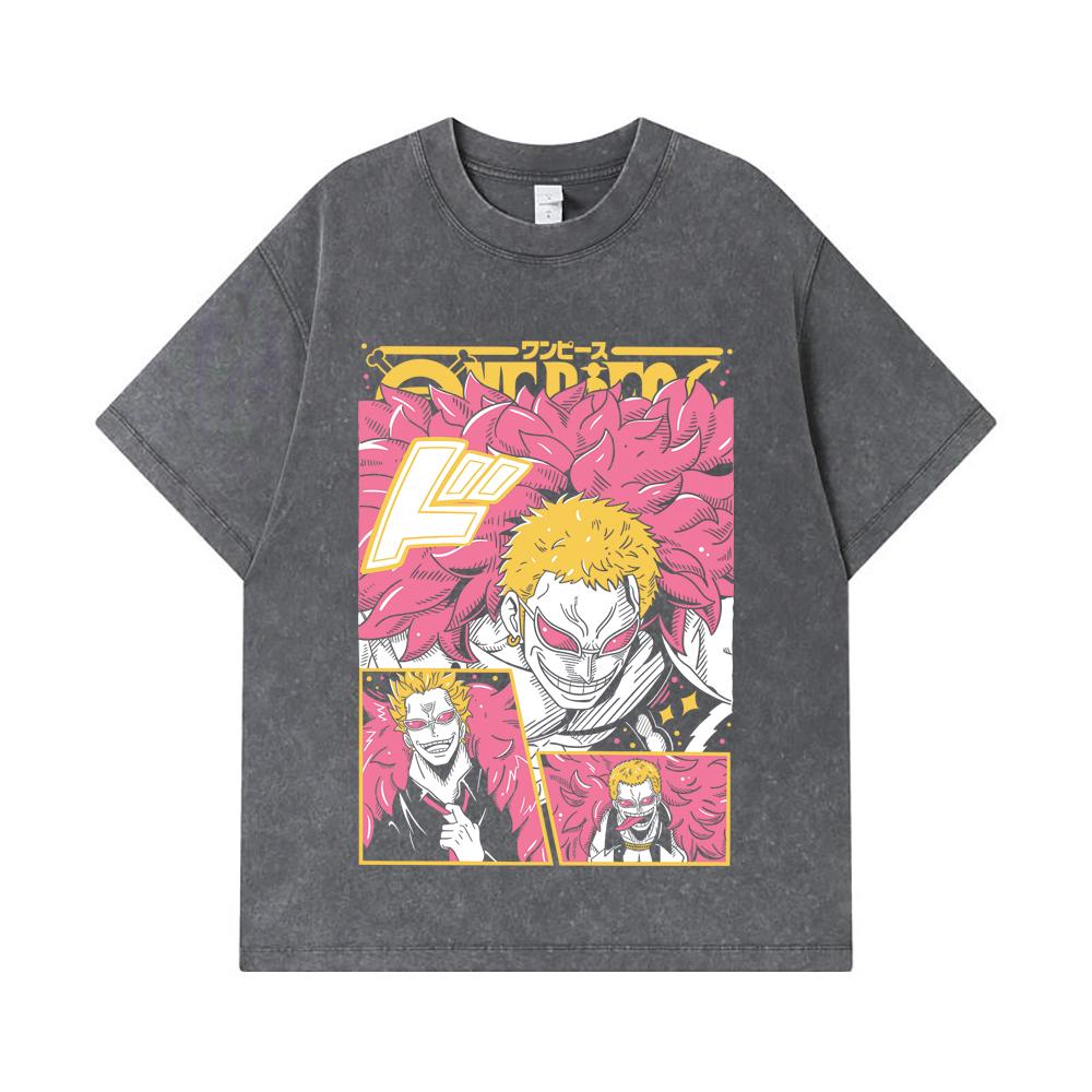 275 GSM Washed T-shirts 100% Cotton One Piece V45 Doflamingo Print Unisex Heavy Cotton T Shirt