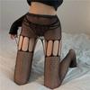 Tights Women Rhinestone Shiny Open Crotch Pantyhose Tights Lingerie Sexy Lace Mesh Fishnet Thigh High Stockings Black Tights
