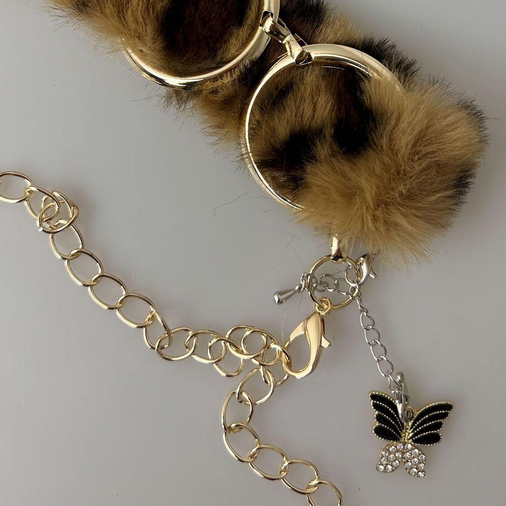 Jeans Pants Decor with Chain Punk Fur Belt Super Soft Fluffy Plush Waist Chain Y2K Personalized Waistband
