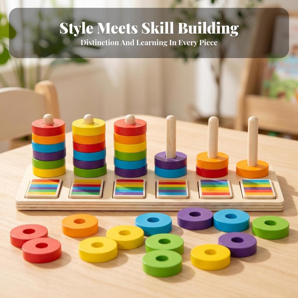 Wooden Educational ColorSorting Toy FineMotor Color Matching Board