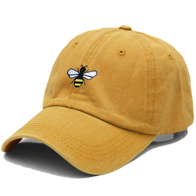 Washed Cotton Honeybee Embroidery Baseball Caps For Men Women Dad Hat Adjustable Snapback Cap Dropshipping