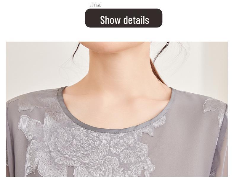 Stylish Round Neck Chiffon Pullover for Moms - Breathable Seven-Sleeve Summer Top for Middle-Aged & Elderly Women